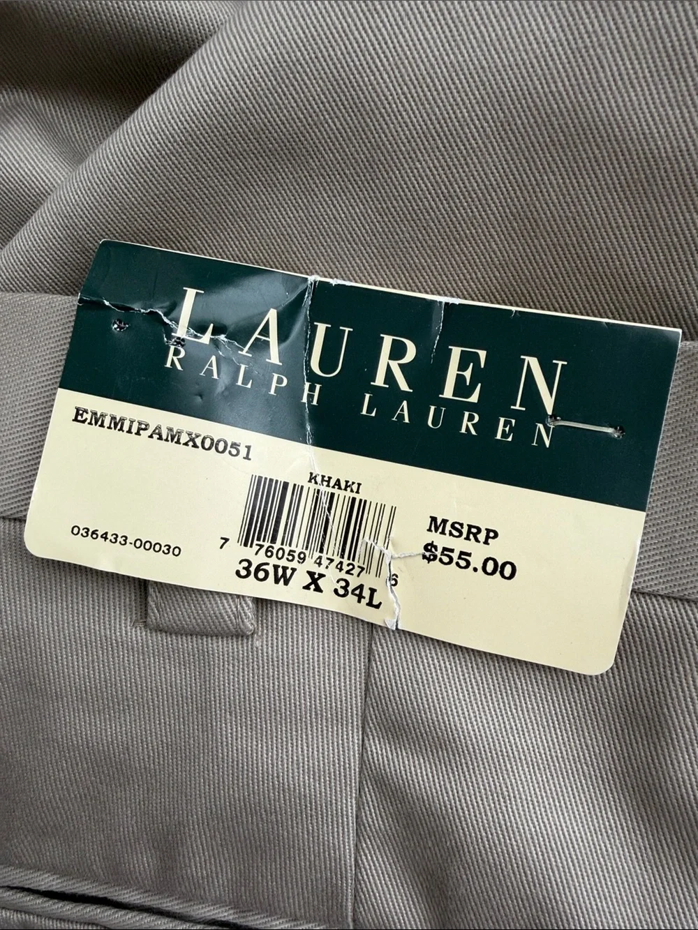 Lauren Ralph Lauren Men's Khaki Straight Pants, Size W36 X L34, NWT